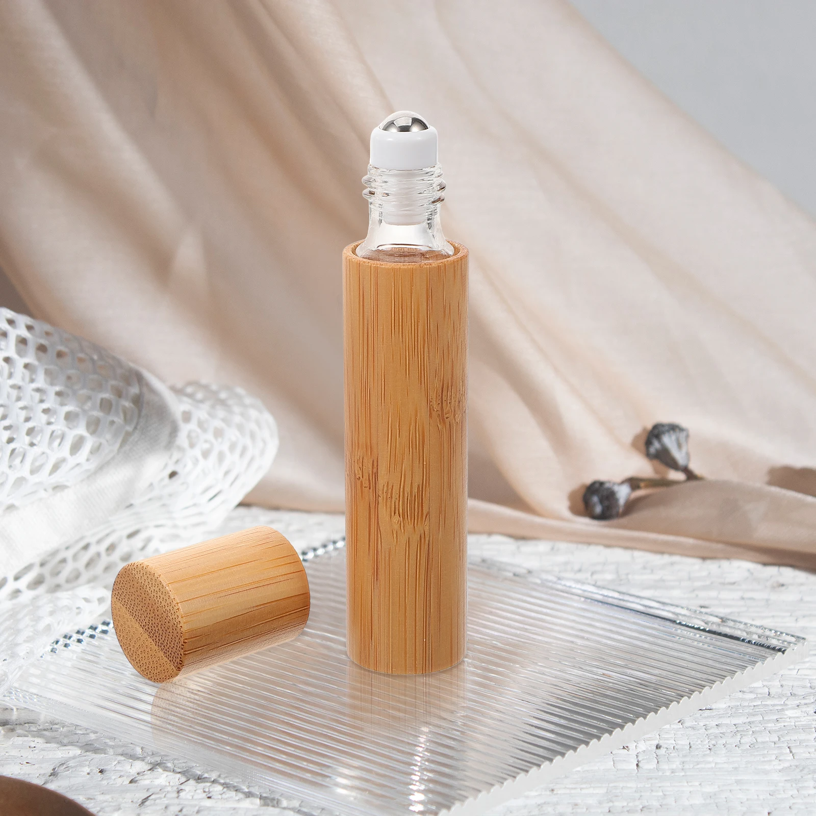 

Essential Oil Roller Bottle Glass Bamboo Refillable Portable Container Travel Perfume Small Oil Bottle Easy Application
