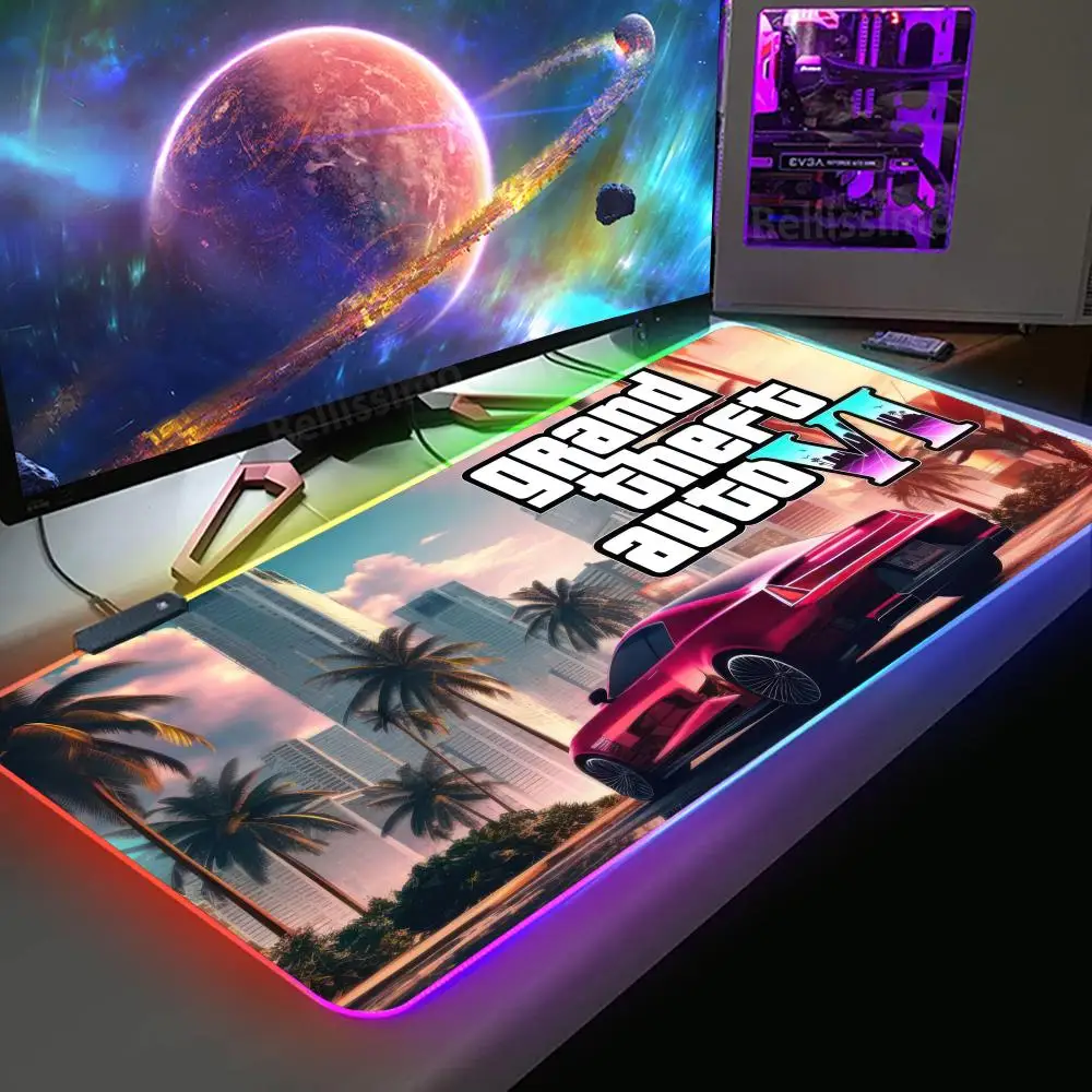 

E-sports RGB Grand Theft Auto GTA Computer Gaming Keyboard Anti-slip Mouse Pad LED Luminous Mouse Pad Rubber Gaming Computer Pad