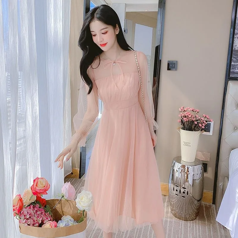 Female Dresses Mesh Long Sleeve Women\'s Dress Kawaii Maxi Cute Fairy on Sale Clearance Fashion Summer 2024 Elegant and Beautiful