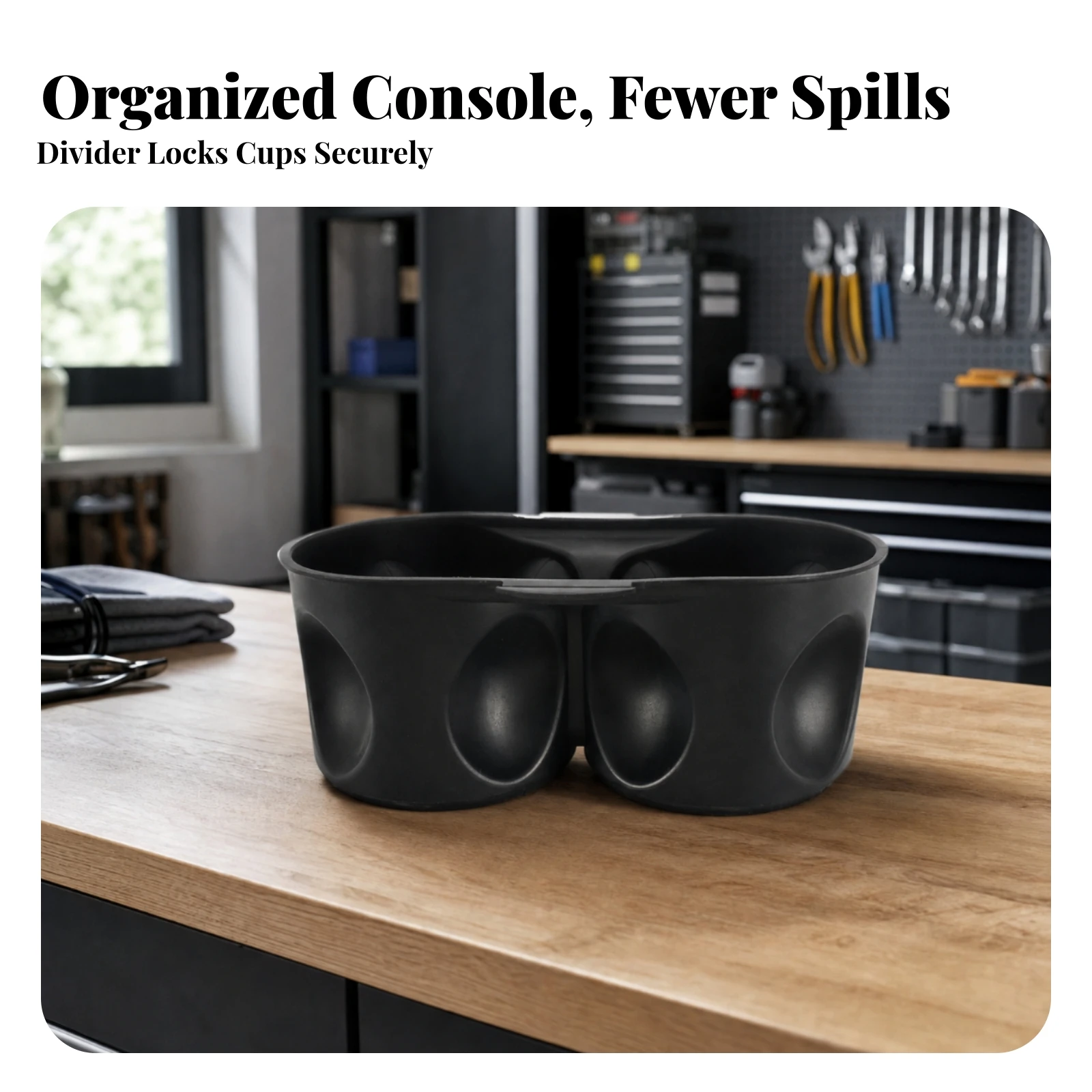 Center Console Cup Holder Insert for 2011-2016 Minivan Double Drink Tray Black ABS Replacement Car Organizer