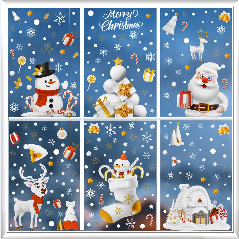 Christmas Window Stickers PVC Xmas Wall Sticker Shop Glass Decals Kids Room Wall Decals Xmas New Year Navidad Home Party Decors