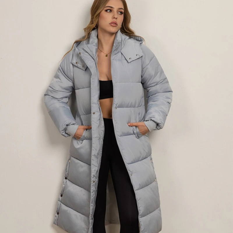 Ladies Longline Hooded Padded Coat Zip Up Thick Warm Winter Outerwear with Pockets Trendy Daily Basic Casual New Elegant Coats