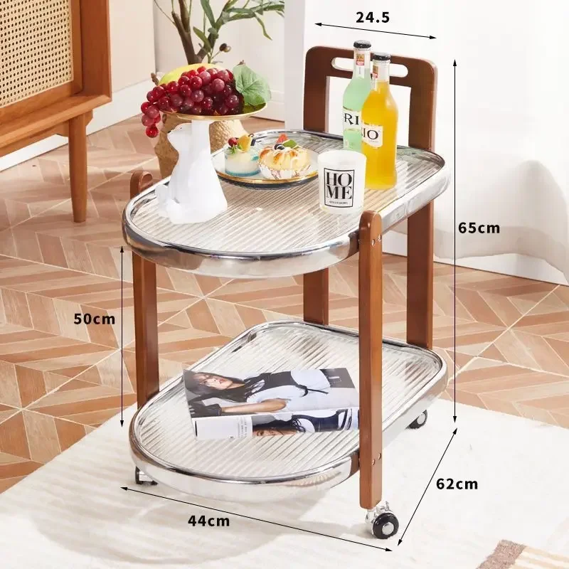 Nordic End Table Solid Wood Movable Trolley Home Living Room New Glass Tea Table Ins Multifunctional Dining Car Storage Rack