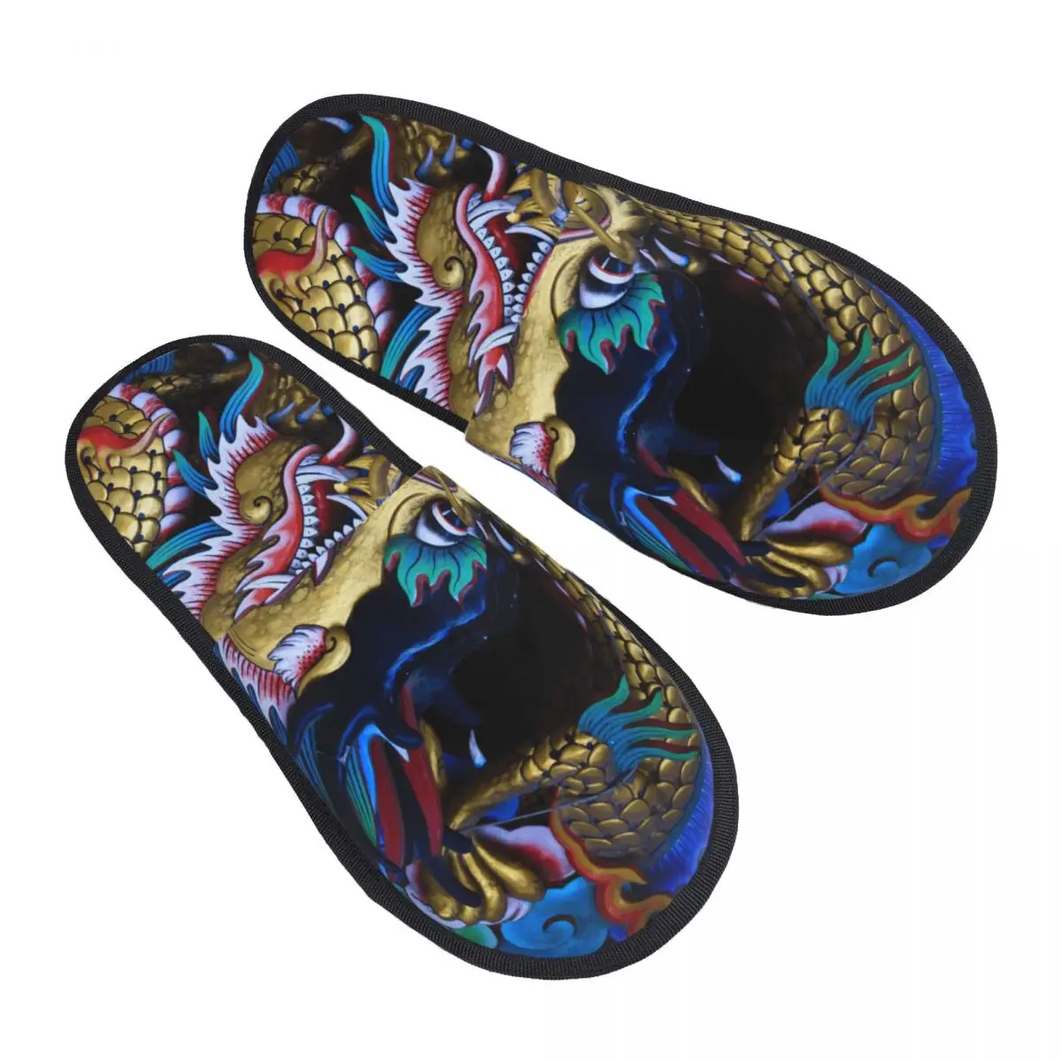 

Plush Indoor Slippers Golden Dragon Warm Soft Shoes Home Footwear Autumn Winter