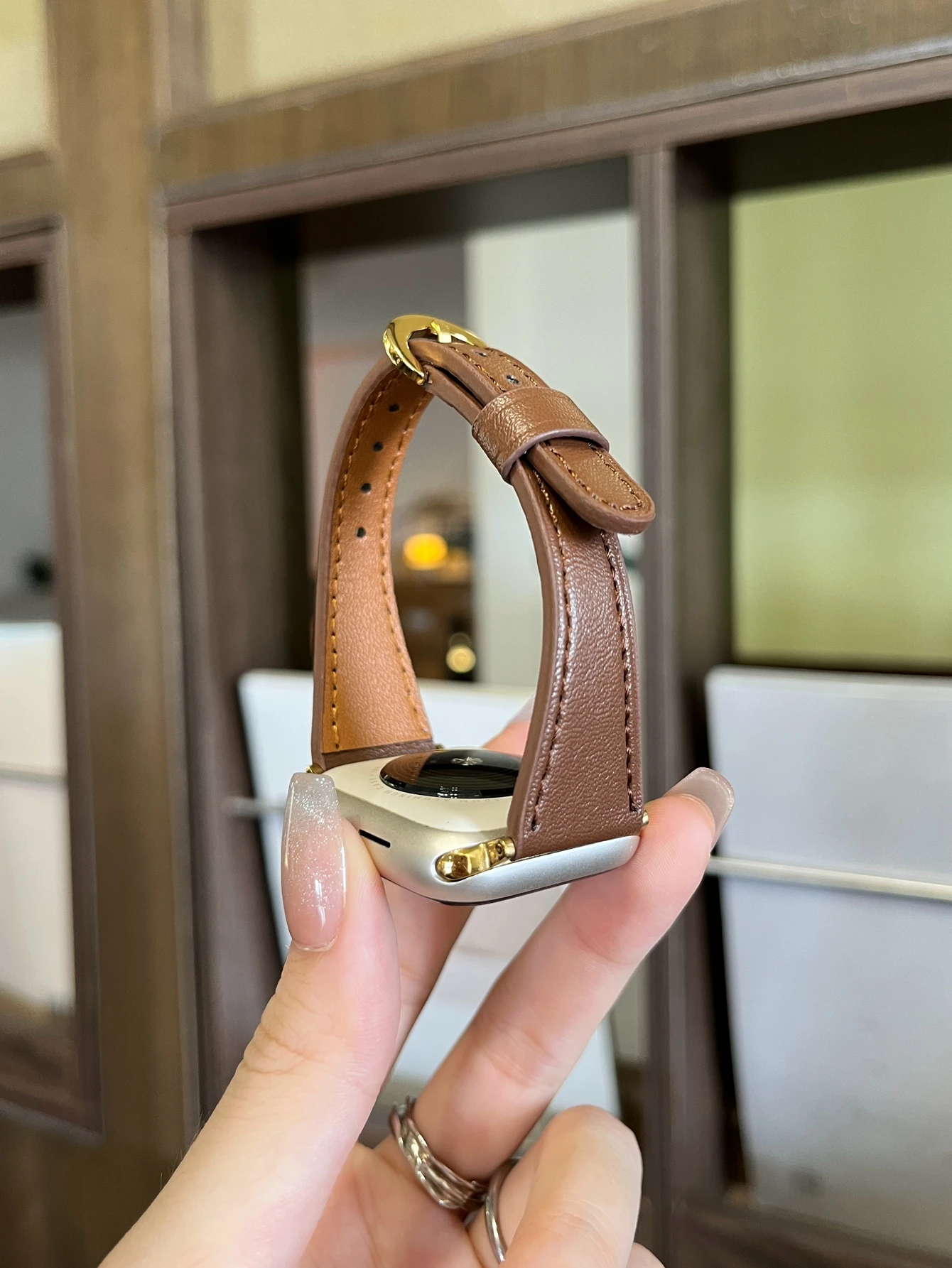 رقيقة ل سوار ساعة أبل البني النساء الترا 10/9/8/7/6/5/4/3/2/ 38 مللي متر 40 مللي متر 41 مللي متر 42 مللي متر 44 مللي متر 45 مللي متر 46 مللي متر حلقة جلدية