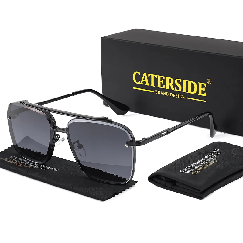 CATERSIDE Retro-Sonnenbrille mit großem Metallrahmen für Herren, flache Oberseite, Doppelbrücke, hochwertige Sonnenbrille für Damen, Party- und Festival-Brillen – Detail 6