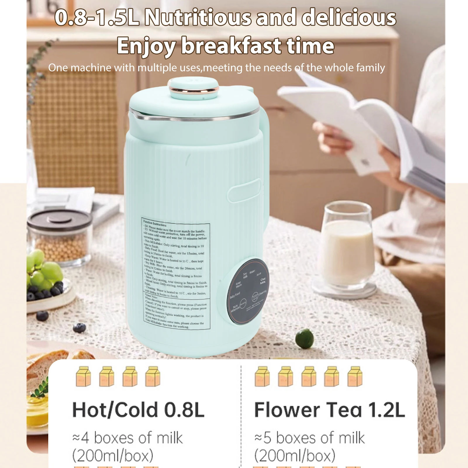 Soy Milk Maker 8-in-1 Programmable Blender with Digital Display 12 Stainless Steel Blades Auto Cleaning 8H Keep Warm Function image 4