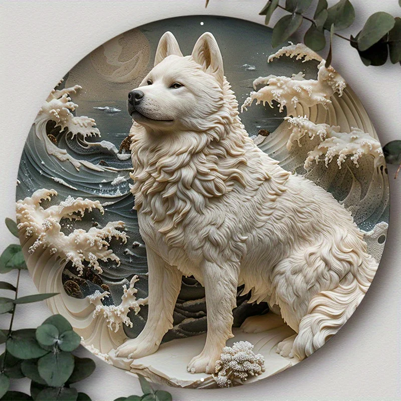 

Mask Theme Cute Dog Gift Round Aluminum Metal Sign Art Decorative Plates for Wall Decor in Home Office Bar Cafe Club Yard