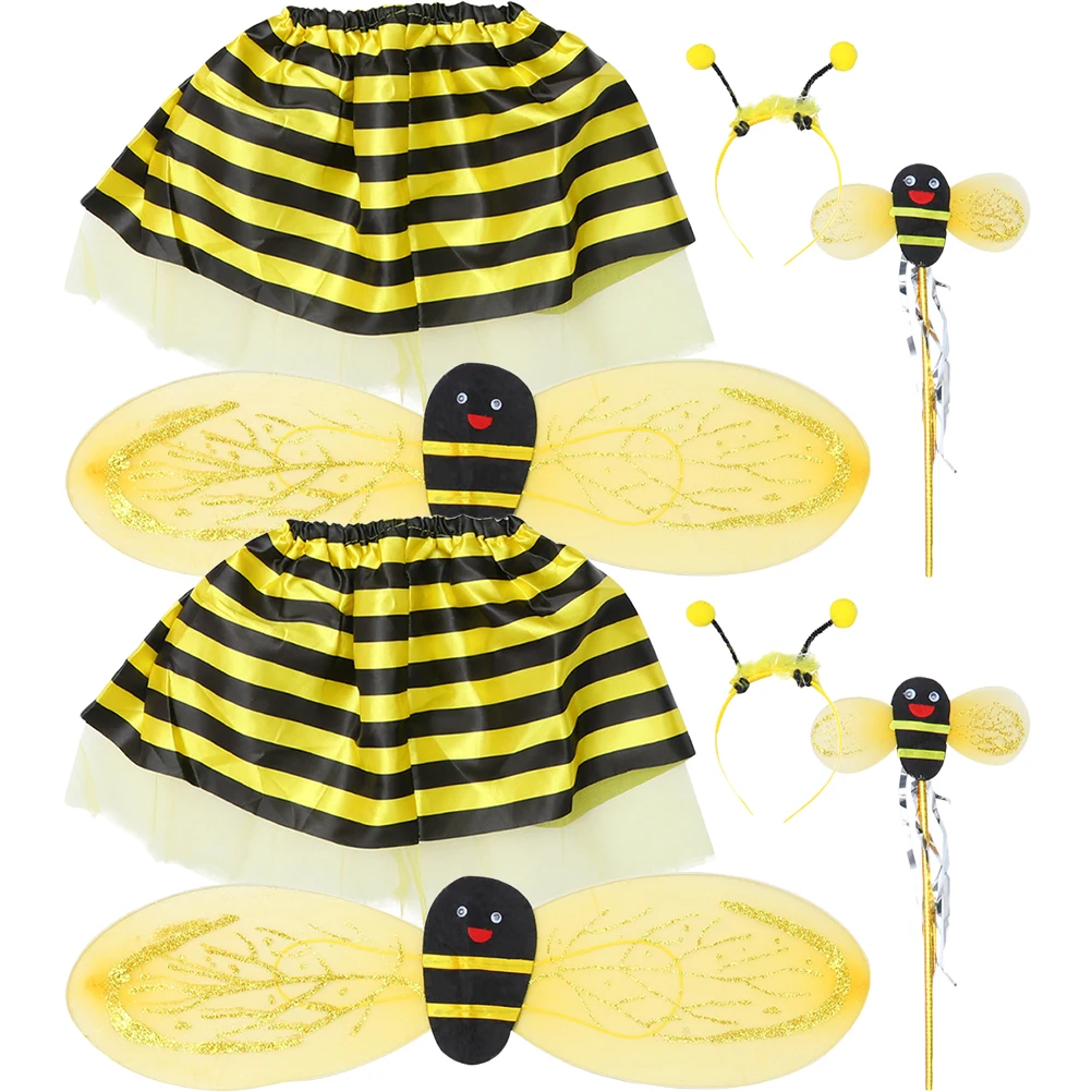 

2sets Bee Props Costumes Kids Toddler Girls Plastic Party Supplies Performance Clothes Bee Costume Wings Headband Hair