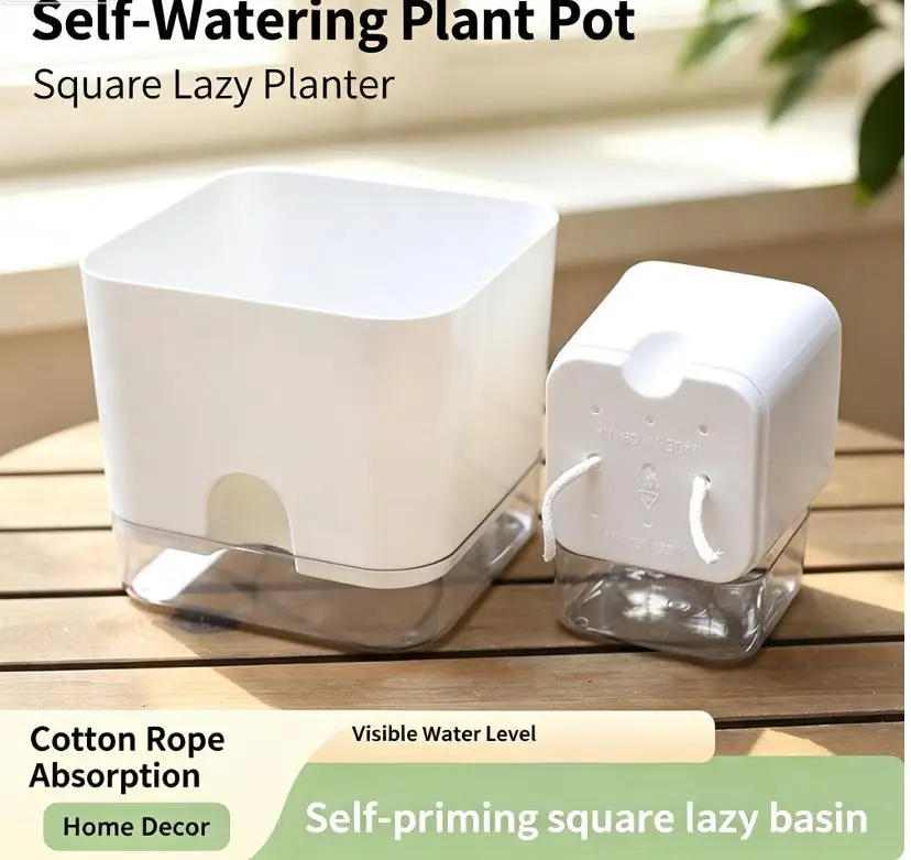 1Pcs Square Double Layer Flowerpot White Self Watering Plant Pot For Home Indoor Outdoor Balcony Garden Plants Decor Flowerpot