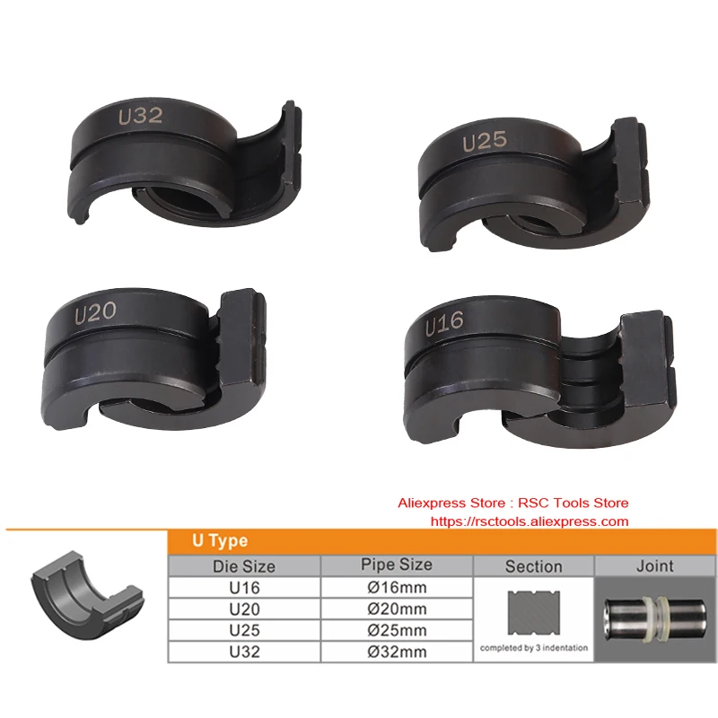 Troquel tipo U para herramienta de prensado de tuberías Pex, 16, 20, 25, 32mm, abrazadera de tubo de presión, CW-1632 de mandíbula, Kit de mordazas
