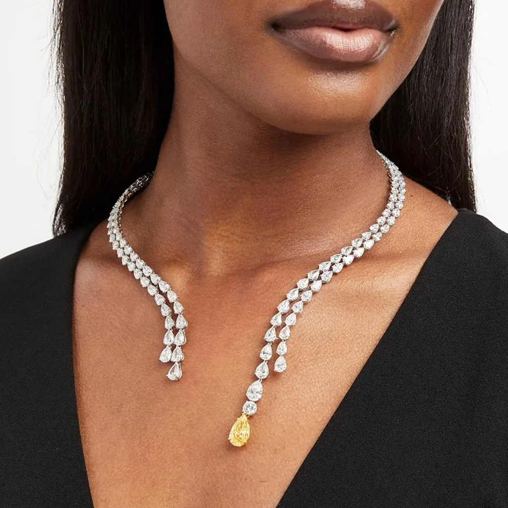 

Двухслойное открытое ожерелье с цирконием для женщин, подвески-цепочки, винтажные ювелирные изделия, колье-колье с каплями воды, элегантные роскошные аксессуары