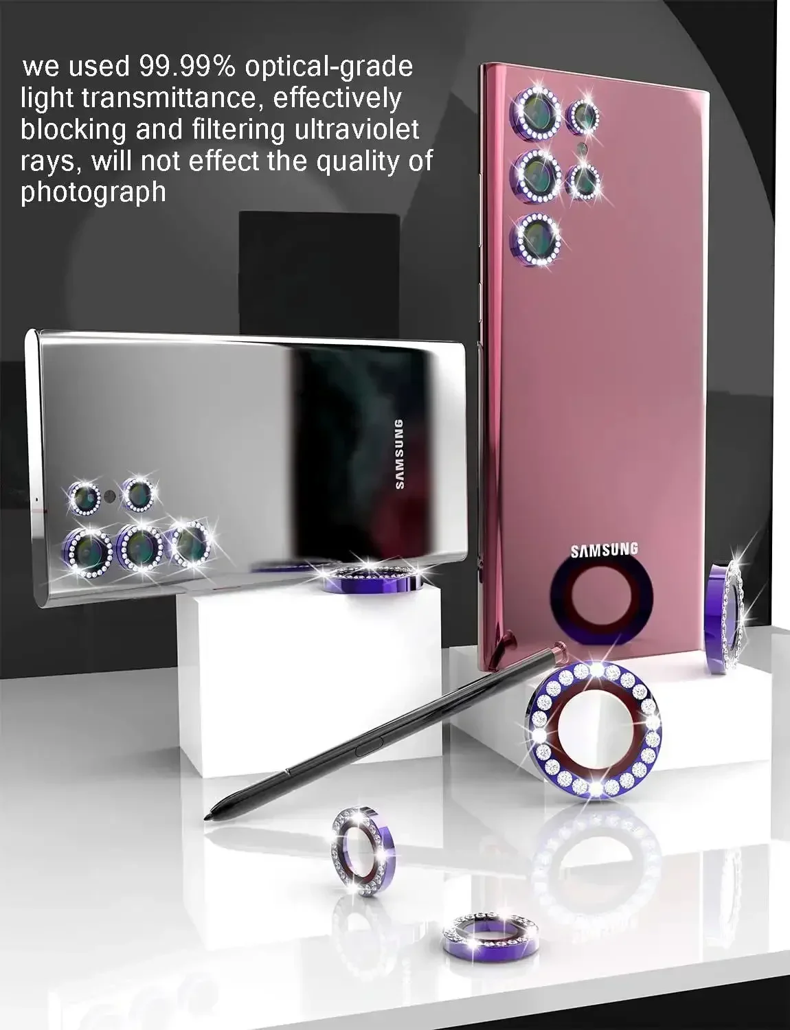 YPM5 بلينغ الماس الزجاج عدسة الكاميرا حامي الحال بالنسبة لسامسونج غالاكسي S24 الترا S25 زائد الترا عدسة حلقة غطاء محدد