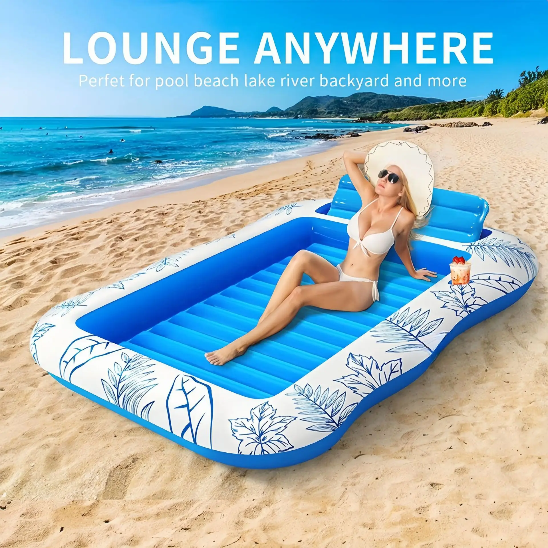 สระว่ายน้ํา Rafts Inflatable Ride-ons เล่นน้ําสนุกพับ PVC โซฟาพองเก้าอี้เลานจ์ลอยฤดูร้อนว่ายน้ําชายหาดชายทะเล 214 ซม.