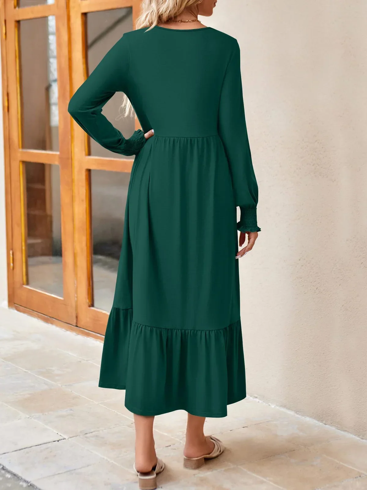 Elegant Casual Solid Pleated Layered Loose Pocket Long Sleeve Women's Dresses 2023 Autumn Loose Comfort Female Dress