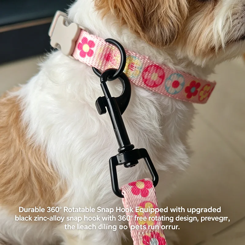 Sturdy Wear Resistant Printed Adjustable Pet Collar Matching Durable Dog Leash Soft Comfortable Neck Collar For Cat Dog Walking