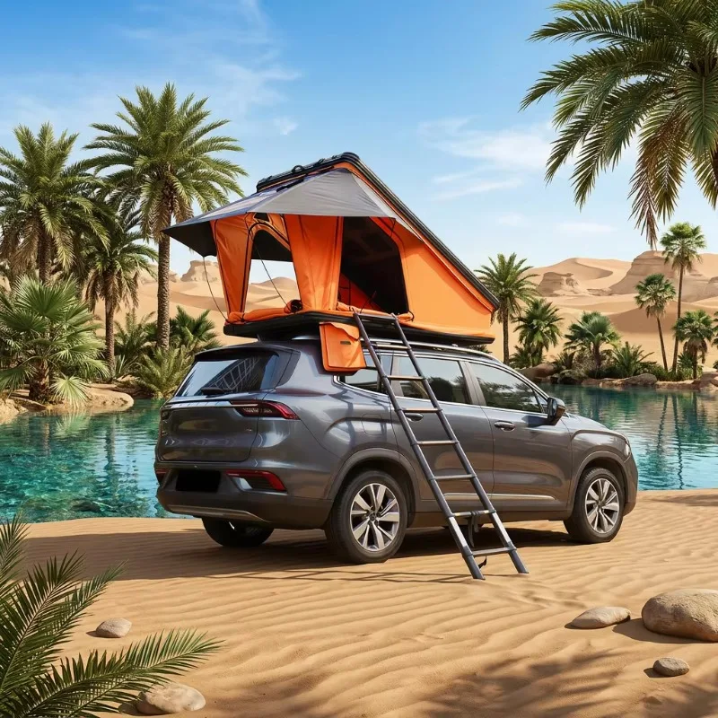 2-3 Person Four-Season Hard Shell Rooftop Camping Tent Telescopic Ladder Automatic Opening Waterproof Double Layer for Pickup