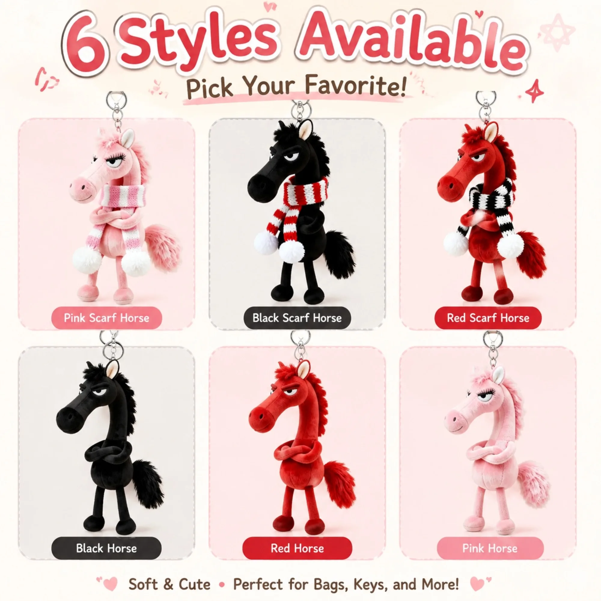 1pc Horse Keychain 6 Styles Available Cute Horse Bag Charm Keychain for Women Surprise Gift for Girlfriend Valentine’s Day