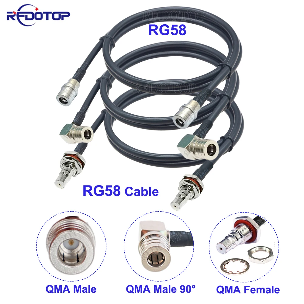 

1Pcs RG58 QMA Male Plug to QMA Male/Female Connector 50 Ohm Low Loss RG-58 RF Coaxial Cable Pigtail Jumper 15cm-30m