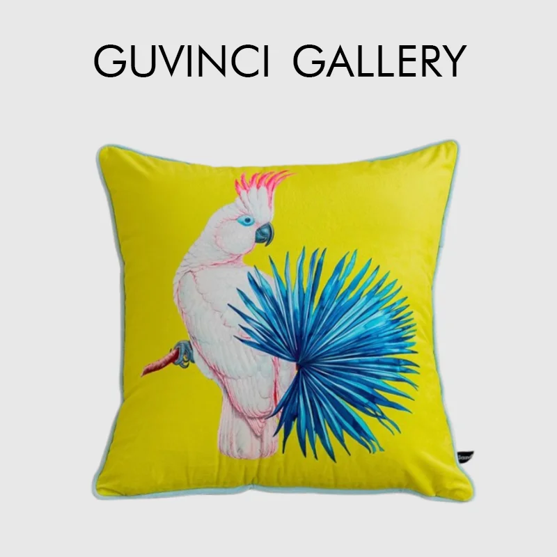 GUVINCI Parrot On The Background Of Tropical Leaves Designed Throw Pillowcase Plush Velvet Cushion Cover Brazil Style Home Decor