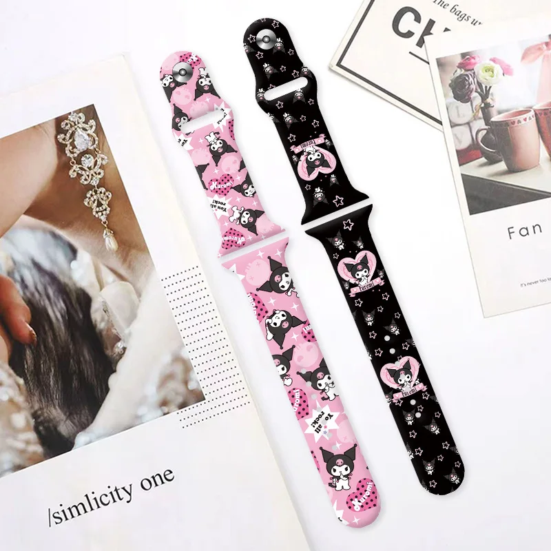 Kuromi Anime Doll Silicone Strap for Apple iWatch Band 44mm 45mm 41mm 40 49mm Y2K Girls Wrist Bracelet iwatch 3 4 6 7 8 SE Ultra