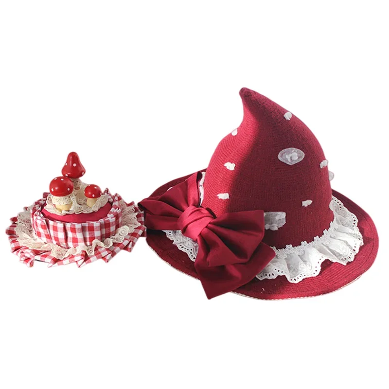 Handmade Lace Witch Pointed Hats Mushroom Hat Adult Gothic Lolita Cosplay Costume Accessories Halloween Party Fedoras Cap Gorras