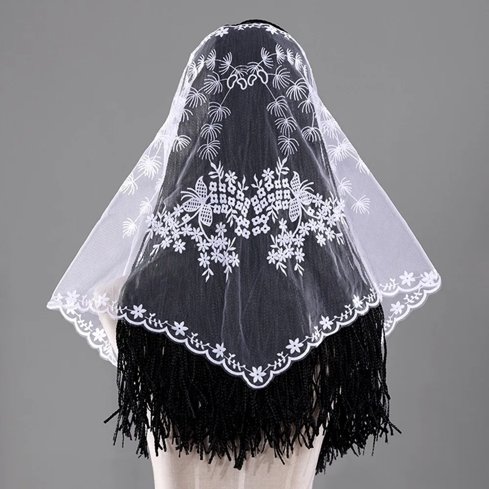 Vintage Lace Triangle Head Scarf Triangle Shape Embroidered Design Bridal Wedding Headpiece Multi Use Waist Cover Up