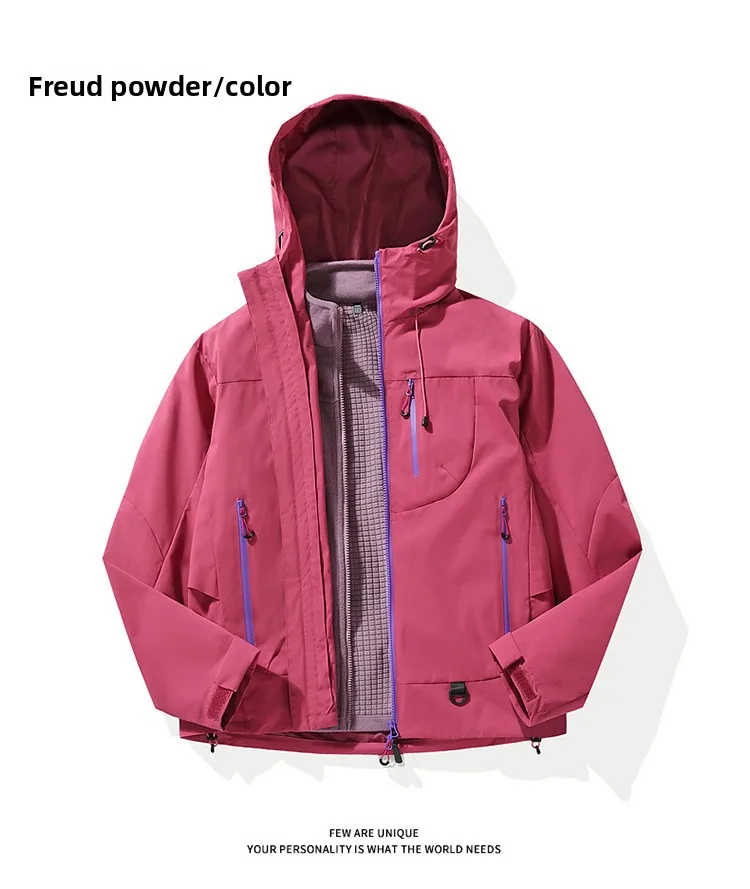 Empty Mountain Rain Hardshell Wind- und Wasserdichte Funktionelle Outdoor Drei-in-Eins-Kapuzen-Bergsteigerjacke für Männer und Frauen – Detail 22