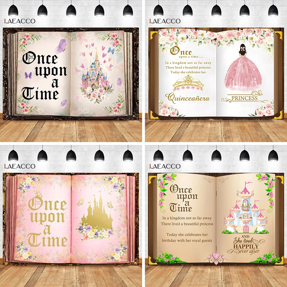 Princess Fairytale Book Photography Backdrop Once Upon A Time Ancient Castle Flower Girl Birthday Party Background Studio Prop