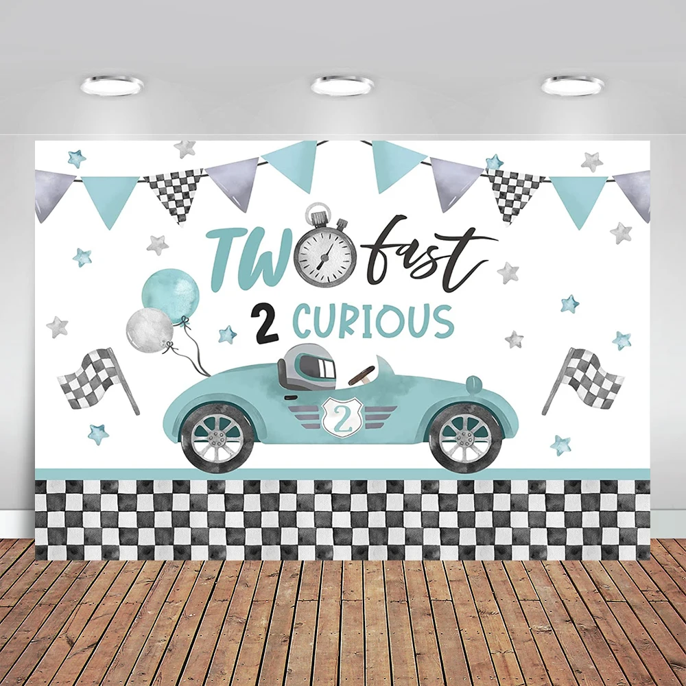 Two Fast Themed Birthday Backdrop for Boys Racing Car 2nd Birthday Party Kids Photography Background Two Fast 2 Curious Banner