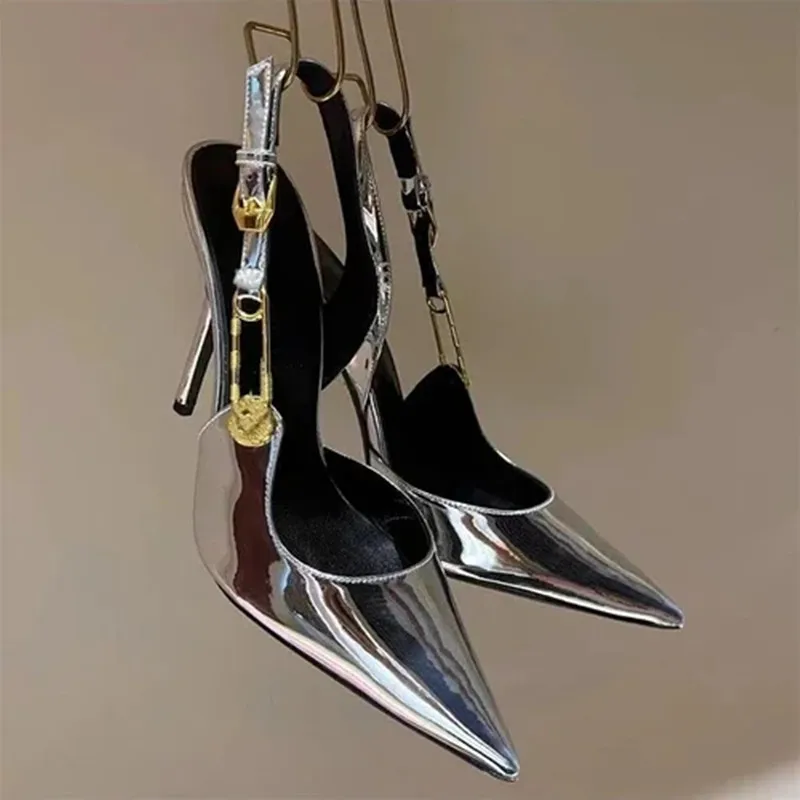 Sapatos de salto alto de strass para mulheres, fivela pontiagudos, saltos finos, marca de luxo, design feminino, sexy, moda, 2024