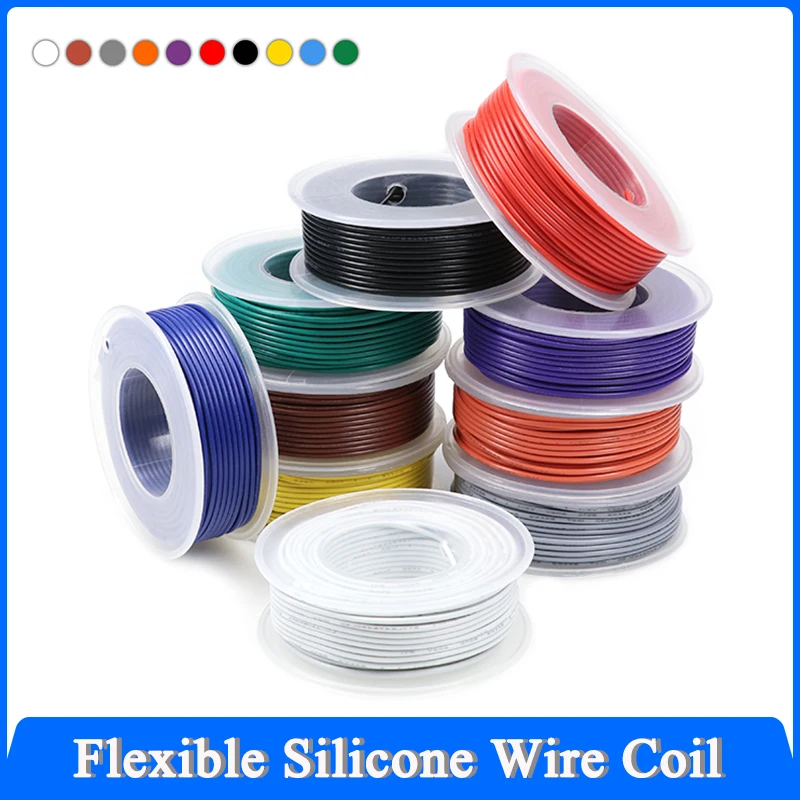 1/2/5Rolls Ultra Soft Silicone Wire 30/28/26/24/22/20/18/16AWG Silicone Rubber Insulated Tinned Copper Heat-resistant 200℃ Cable