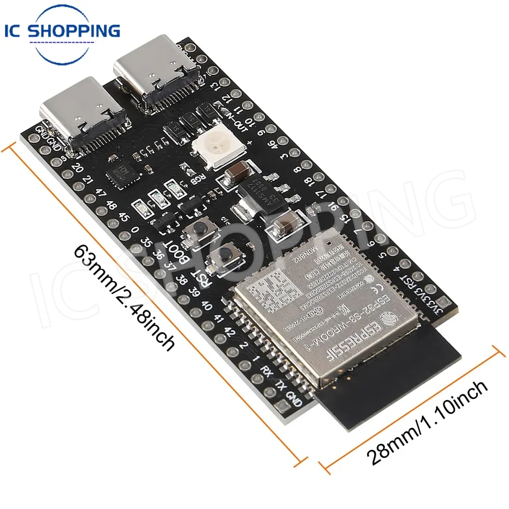 3~10PCS ESP32 S3 WROOM 1 WiFi Bluetooth Development Board 16MB Flash 8MB PSRAM 44 Pin Type C for Arduino IDE N16R8 N8R2
