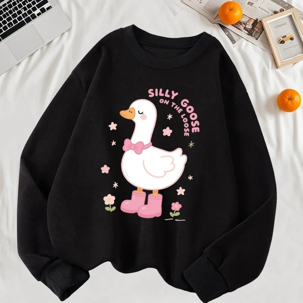 

Silly Goose On The Loose With Pink Shoes Prints Woman'S Sweatshirt Casual Harajuku Pullovers Autumn Fleece Woman Clothing