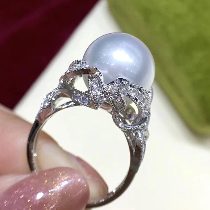Huitan Gorgeous Aesthetic Simulated Pearl Ring Women Luxury Graceful Finger Jewelry for Wedding Party Shiny Zirconia Accessories