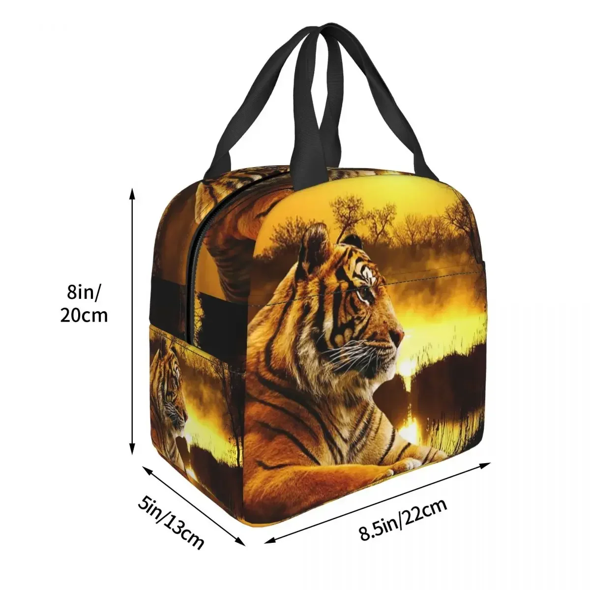 Tiger And Sunset Insulated Lunch Bag for Women Kids Portable Food Boxes Thermal Lunch Box Tote