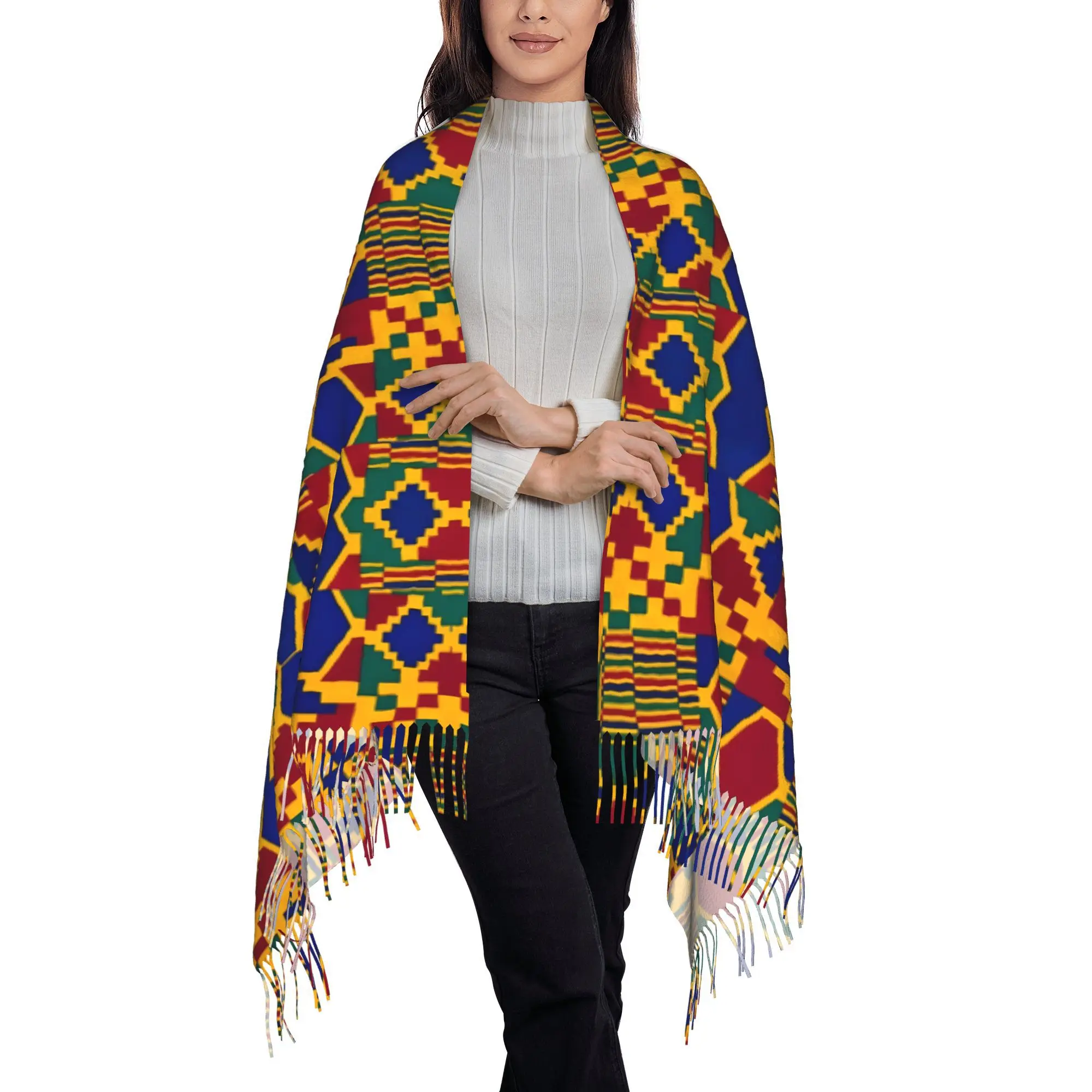 

African Prints Unisex Fringed Scarf Shawl Print Warm Perfect for Cycling Birthdays Christmas New Year Gifts Casual Outings