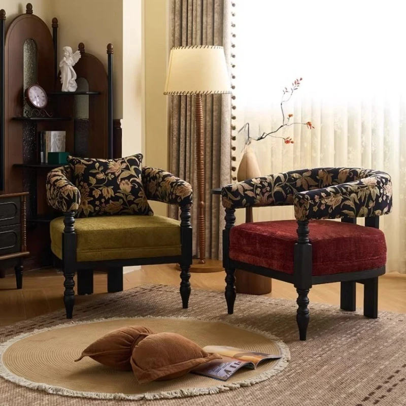 

Solid wood single sofa chair American lazy sofa with backrest casual tiger stool