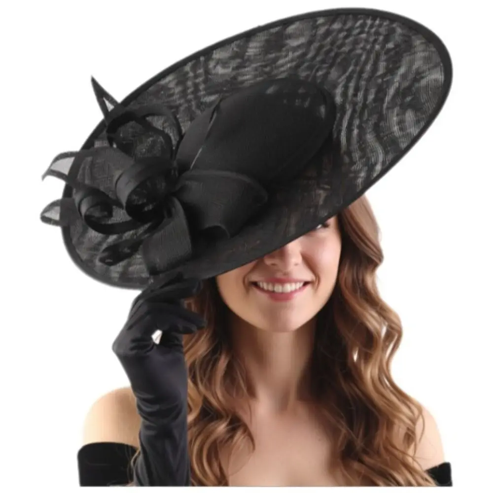 New Wide Brim Women Fascinator Hats Vintage with Headband Derby Hat Large Elegant Wedding Hat for Derby Event