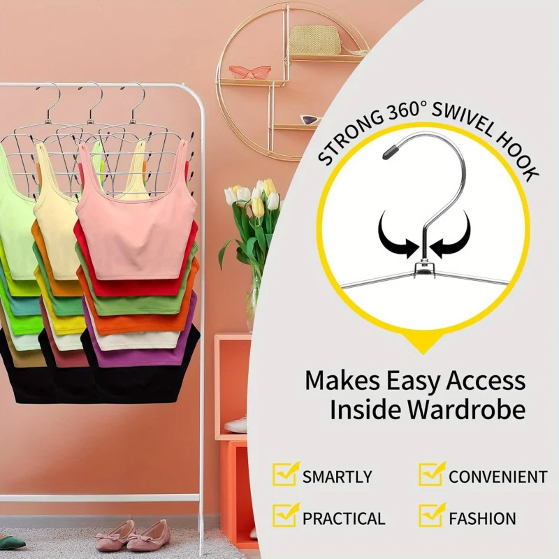 Multi Layer Metal Tank Top Hanger, Foldable Non Slip Space Saving Hanging Rack for Camisole Bra Underwear Sling Shirts