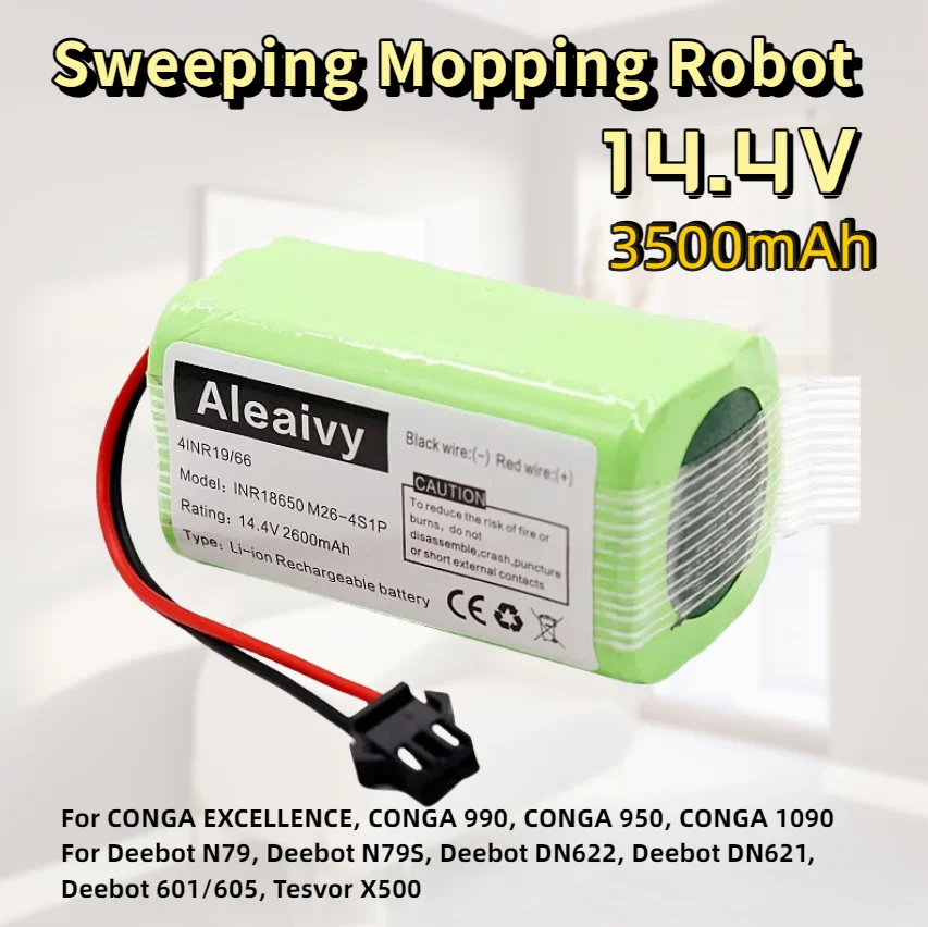 14.4V 2600mAh For Conga 990 950 1090 Ecovacs Deebot N79 N79S DN622 DN621 Deebot 601/605, Tesvor X500 Replace Lithium Batter