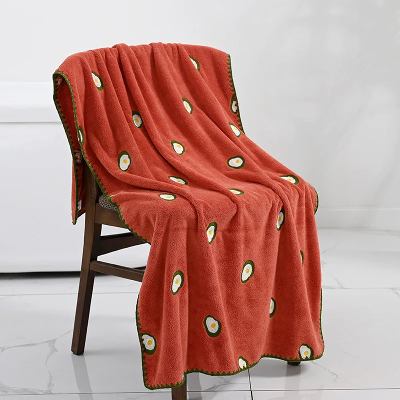 New Embroidered Bath Towel with Avocado Pineapple Strawberry Embroidered Coral Fleece Absorbent Soft Non Shedding Non Fading