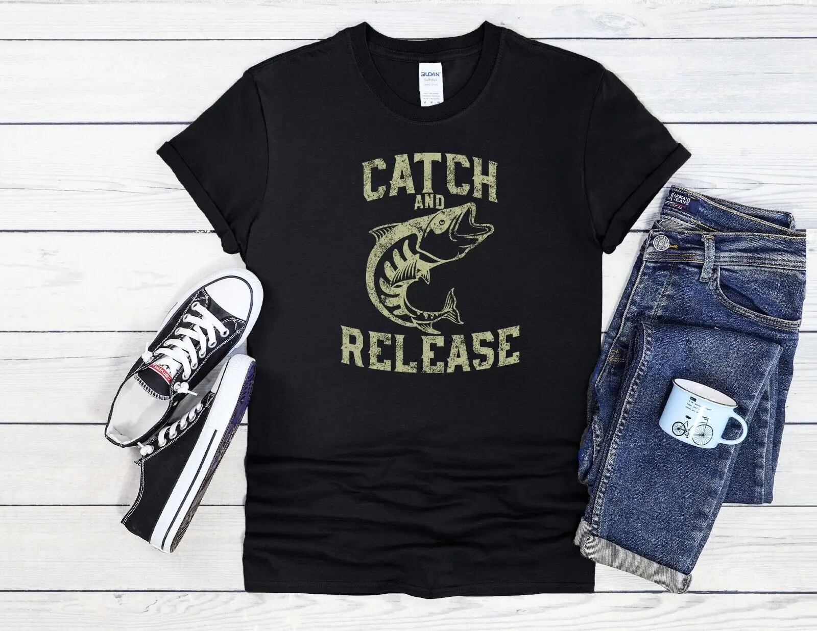 Catch Release Fish Jute Bag Baseball T Shirt Top 3507