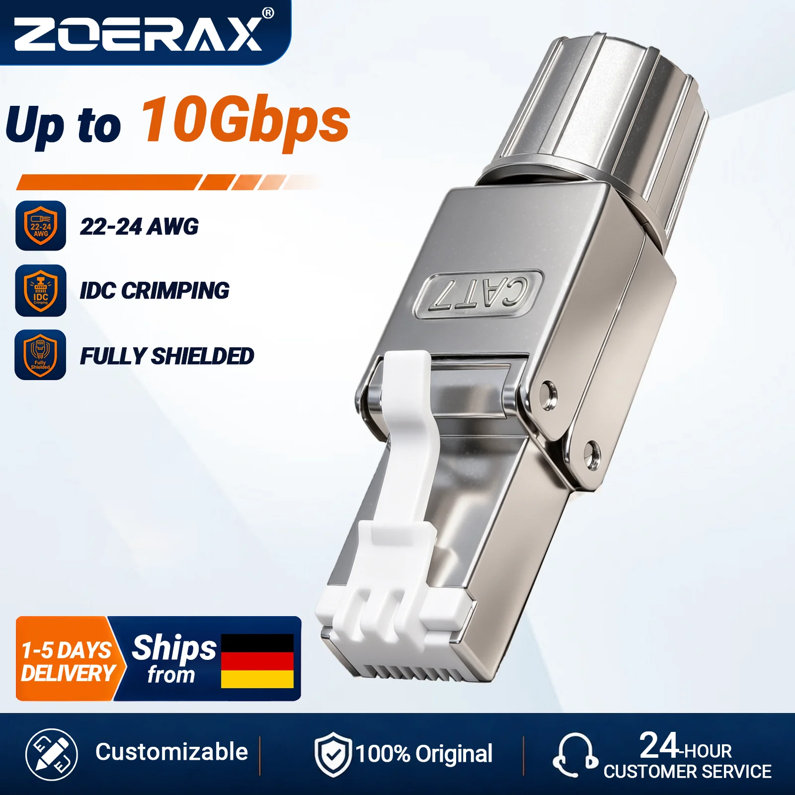 ZoeRax 12/30 Stück RJ45 Cat7 Cat6A geschirmter Stecker, werkzeugloser Ethernet-Abschlussstecker für 23–24 AWG STP/UTP-Ethernet-Kabel