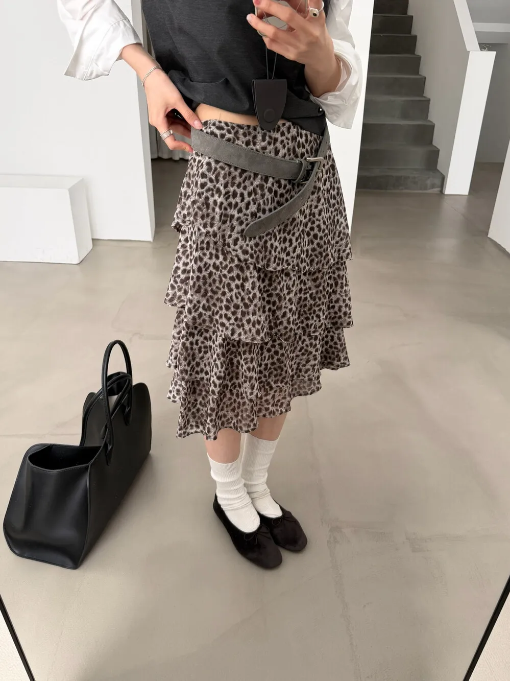 

Ladies High Waist Half Skirt Leopard Print Irregular Dyeing Commute Style Cake Skirt Loose Fit Summer Season City Casual