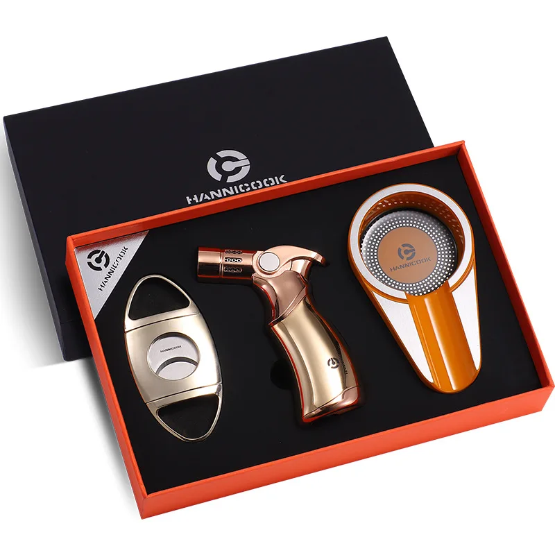 

Cigar Scissors Lighter Ashtray Gift Set Three-piece Tool Stainless Steel Cigar Scissors