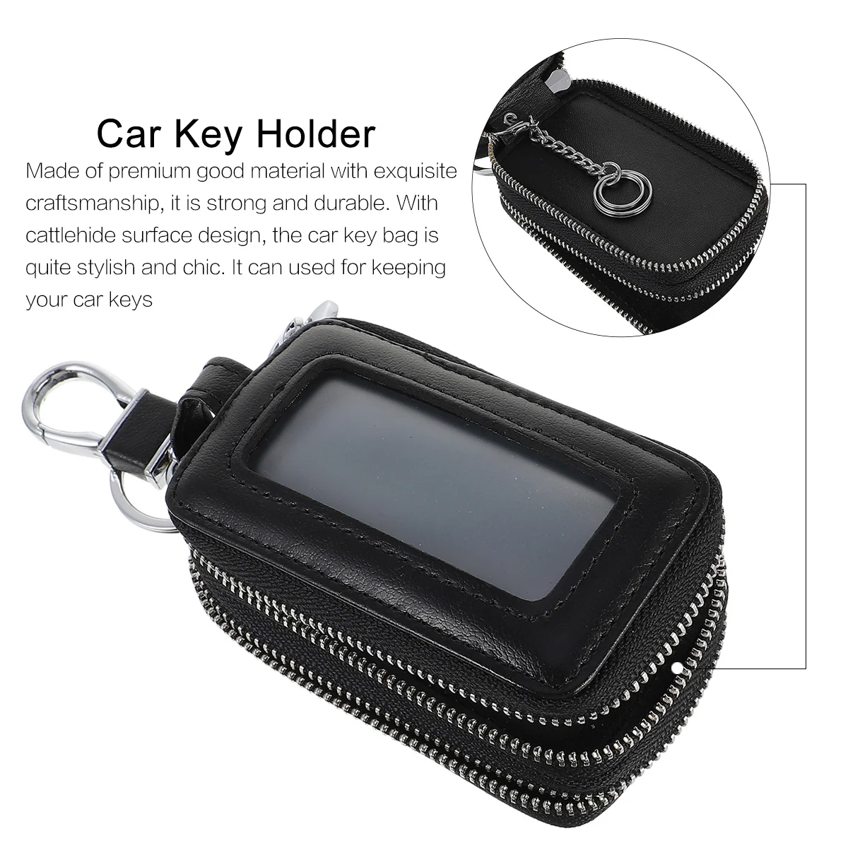 

1Pcs Car Key Hanging Bag Cattlehide Durable Zipper Key Pouch Waist Hanging Holder Large Capacity for Coins Cash