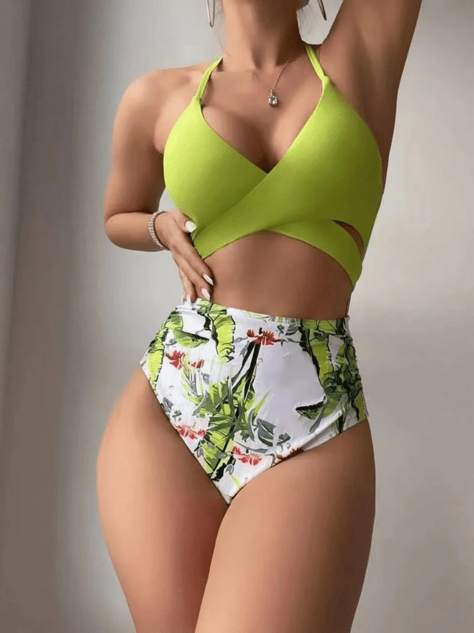 Halter Printed Swimwear Women 2026 One Piece Cross Front Swimsuit Female Bathers Bathing Swimming Suit High Cut Beachwear Summer