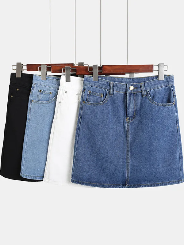 

High Waist A-Line Skirt Women's Retro Denim Skirt Spring Summer New Sle Wi Slimming f-length Skirt for Commute