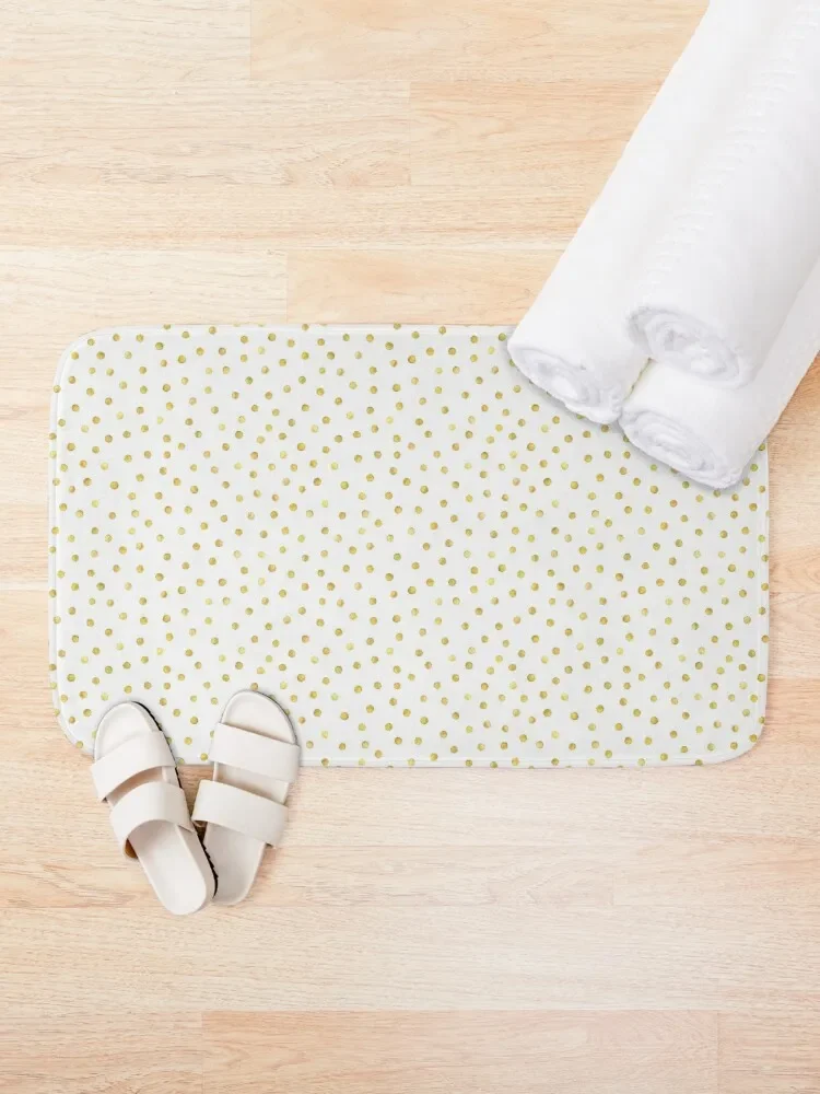 I Like Gold | Handpainted White + Gold Dots Bath Mat Mats In The Bathroom Room Carpet Bathroom Supplies Mat